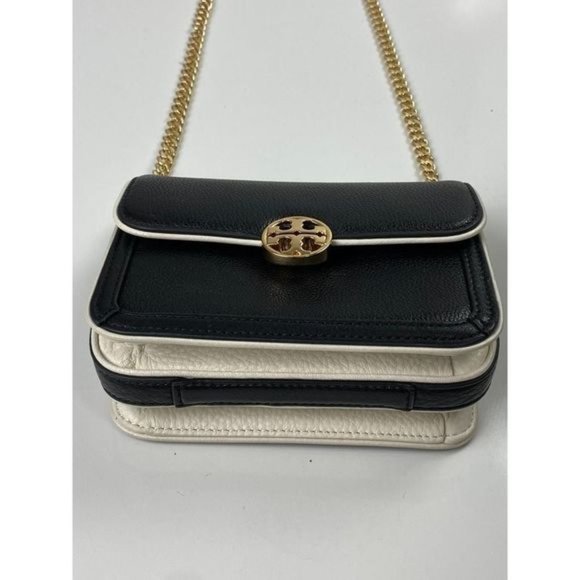 Tory Burch Duet Chain Convertible Shoulder Bag Black Ivory Gold 6.5 x 2.5 x 5 N0 - Picture 2 of 10